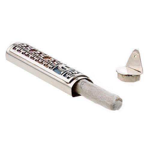 Sterling Silver Enamel Rainbow Mezuzah Case