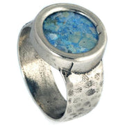 Silver Hammered & Smooth Roman Glass Ring