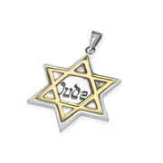 Star of David Jude & NEVER AGAIN Pendant in 9K Gold and Sterling Silver