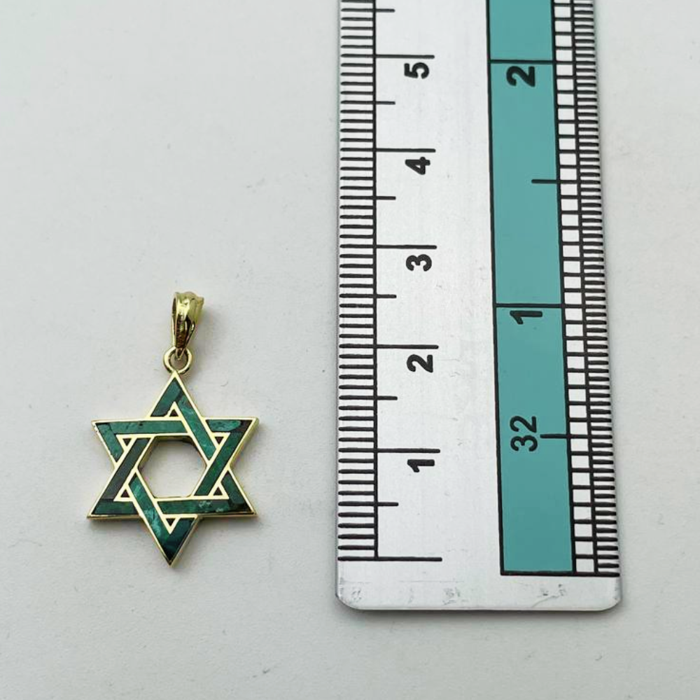 Eilat Stone Star of David Pendant in 14K Gold - 18 mm Size