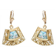 14k Gold Roman Glass Trapezoid Earrings