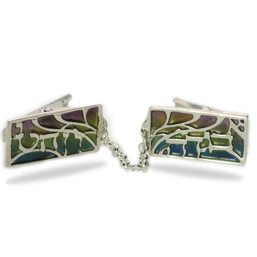 Enamel Rainbow Alef Bet Silver Tallis Clips