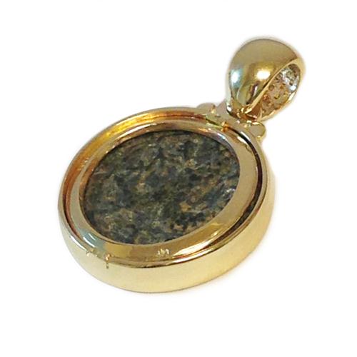14k Gold Bar Kokhba Coin Diamond Round Pendant