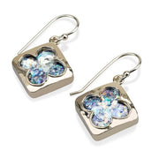 Sterling Silver Square Earrings with Roman Glass