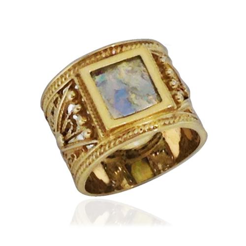 Roman Glass Ring - 14k Gold Square