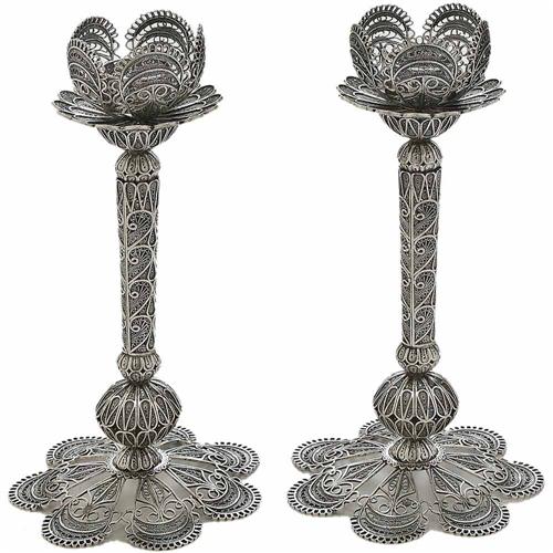 Sterling Silver Large Filigree Flower Candle Holders
