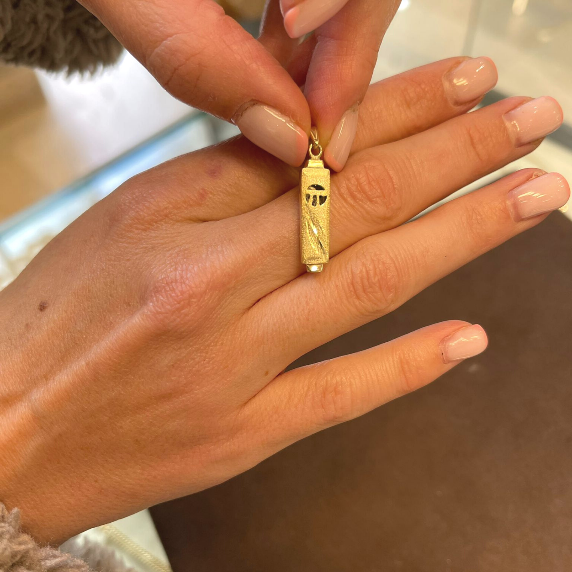 14k Gold Mezuzah Chai Pendant