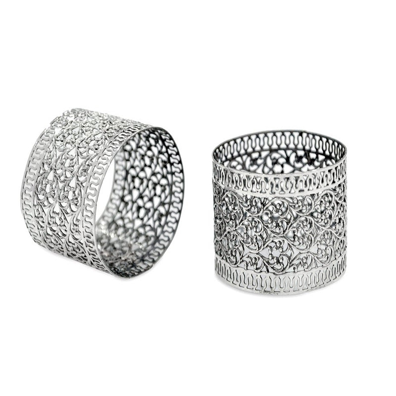 Personalized Silver Napkin Rings with Filigree