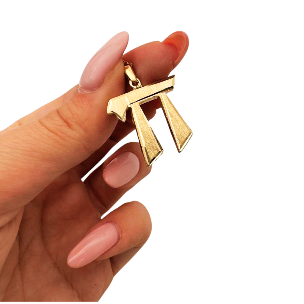 Chai Pendant Dual Finish 14k Yellow Gold Angled
