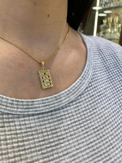 Hoshen Pendant in 14k Gold with Gemstones