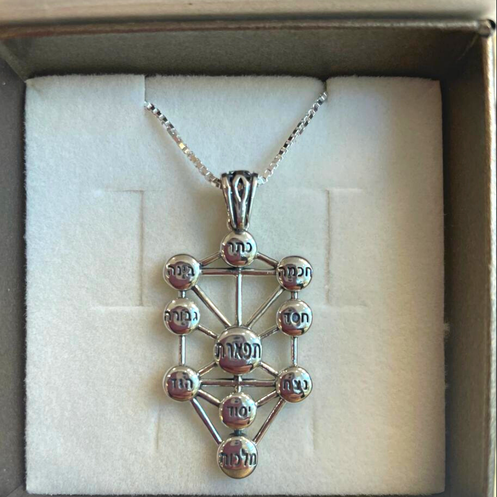Silver Ten Sephirot Kabbalah Pendant and Chain Set
