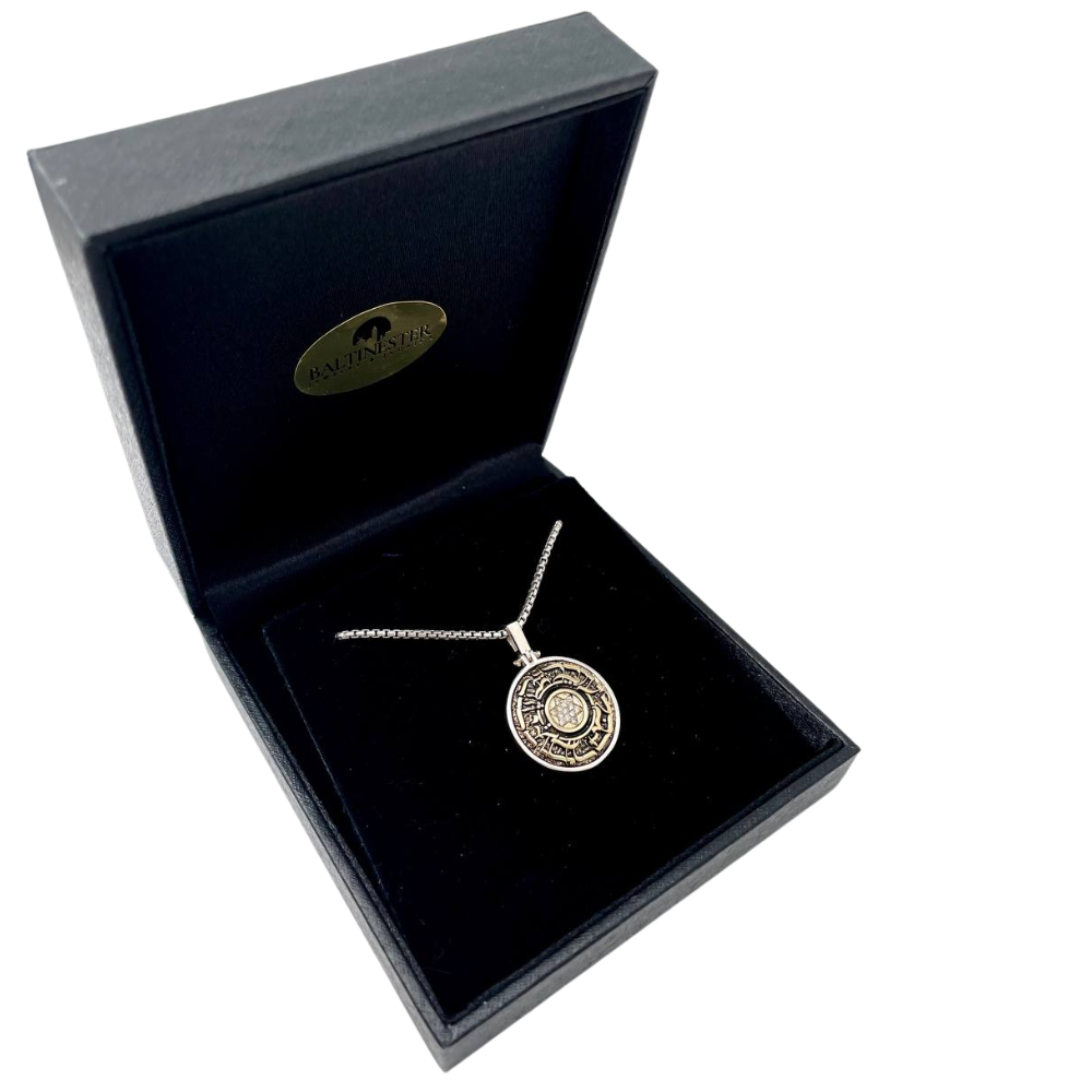 This Too Shall Pass Hebrew Necklace in Silver & Gold with Diamonds