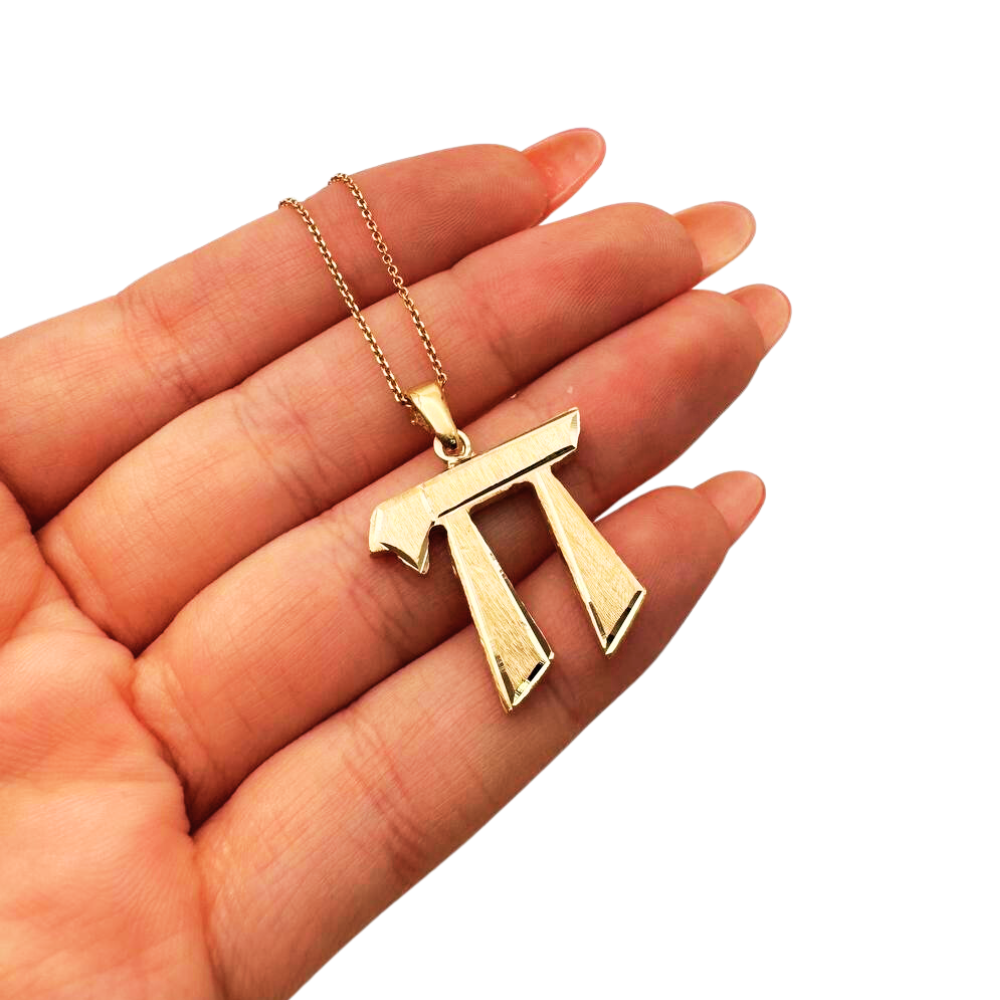 Chai Pendant Dual Finish 14k Yellow Gold Angled