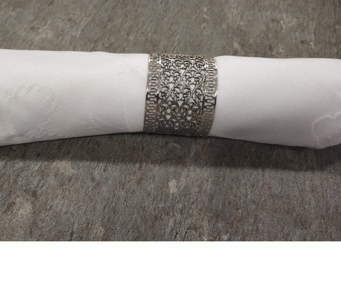 Personalized Silver Napkin Rings with Filigree