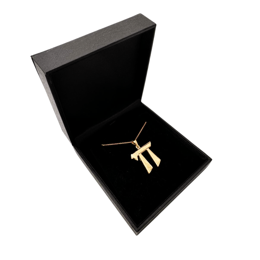 Chai Pendant Dual Finish 14k Yellow Gold Angled