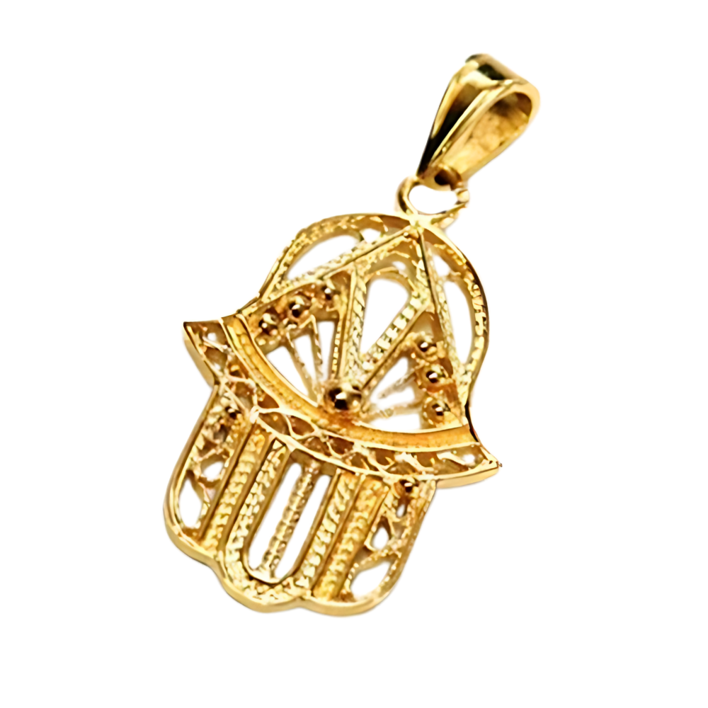 14k Gold Hamsa Filigree Pendant