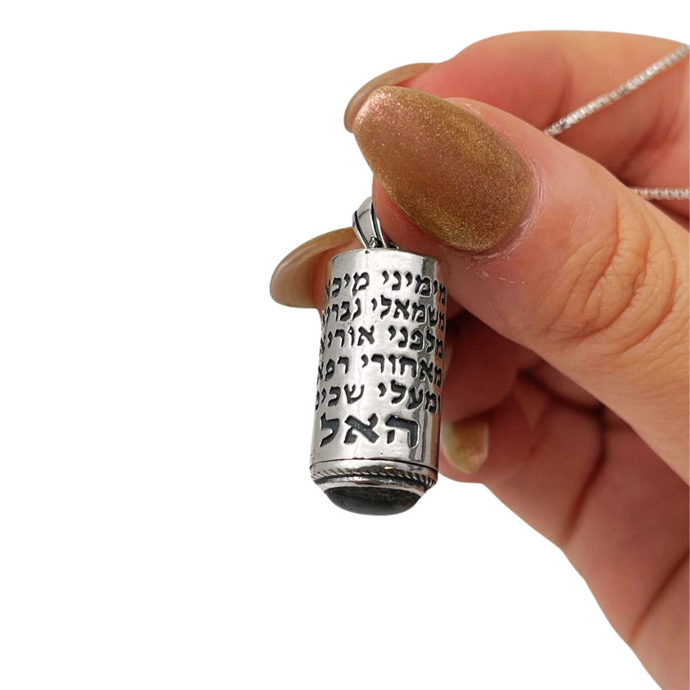 Sterling Silver Star of David Mezuzah Pendant Necklace with Garnet and Chrysoberyl Stones