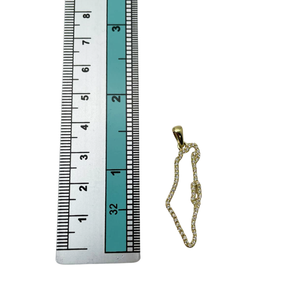 Diamond Studded Map of Israel Pendant in 14K Gold