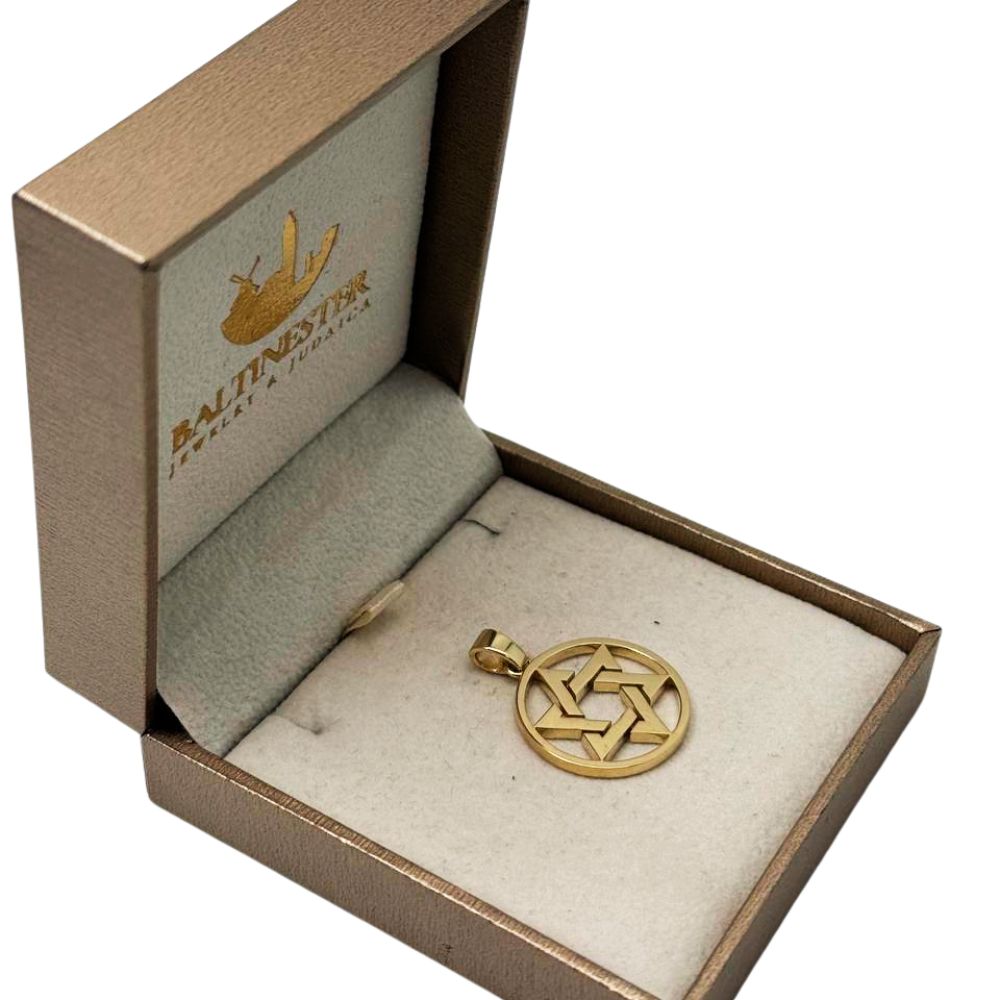 14K Solid Gold Round Star of David Pendant