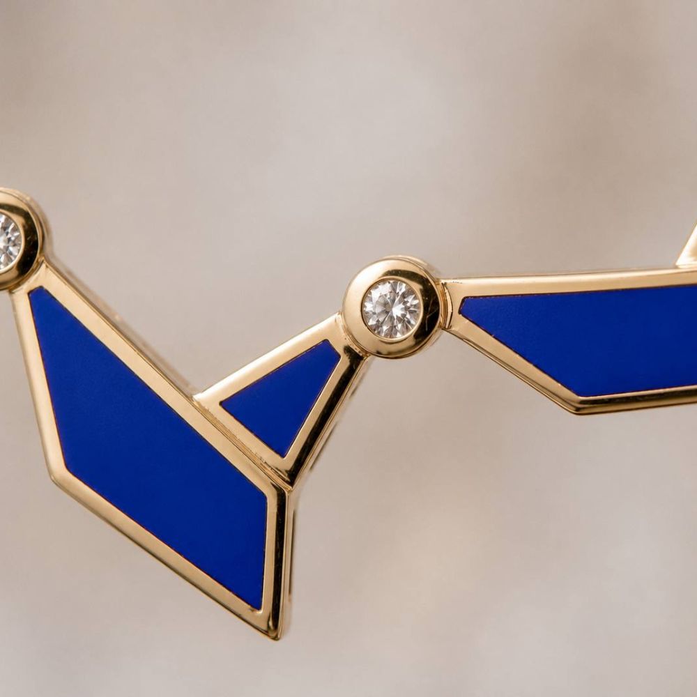 14K Gold Expandable Star of David Butterfly Necklace with Blue Enamel & Diamond