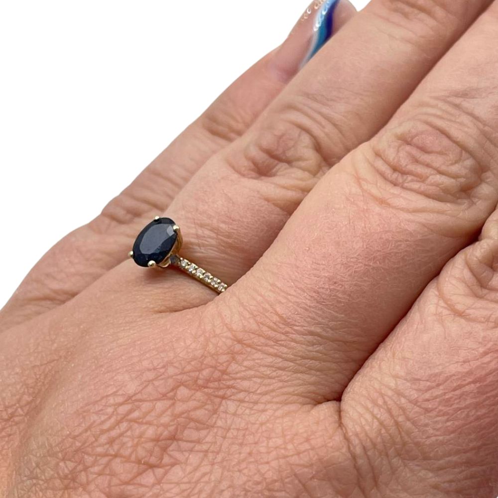 14K Yellow Gold Sapphire & Diamond Ring