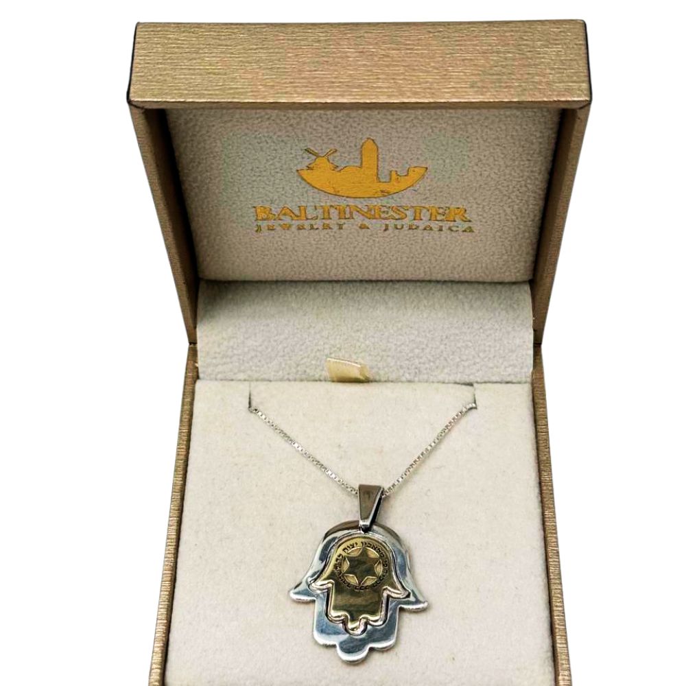 Sterling Silver & 9K Gold Hamsa Star of David Necklace