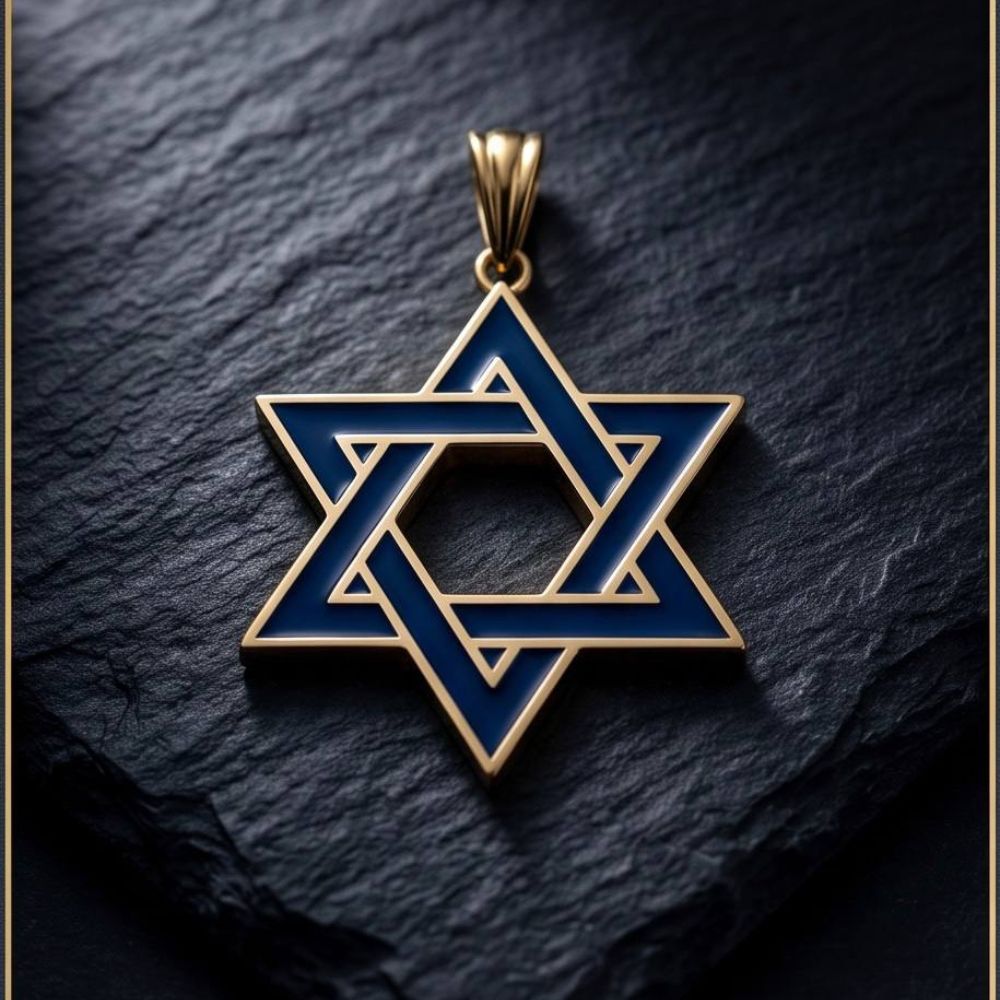 14K Gold Blue Enamel Star of David Pendant