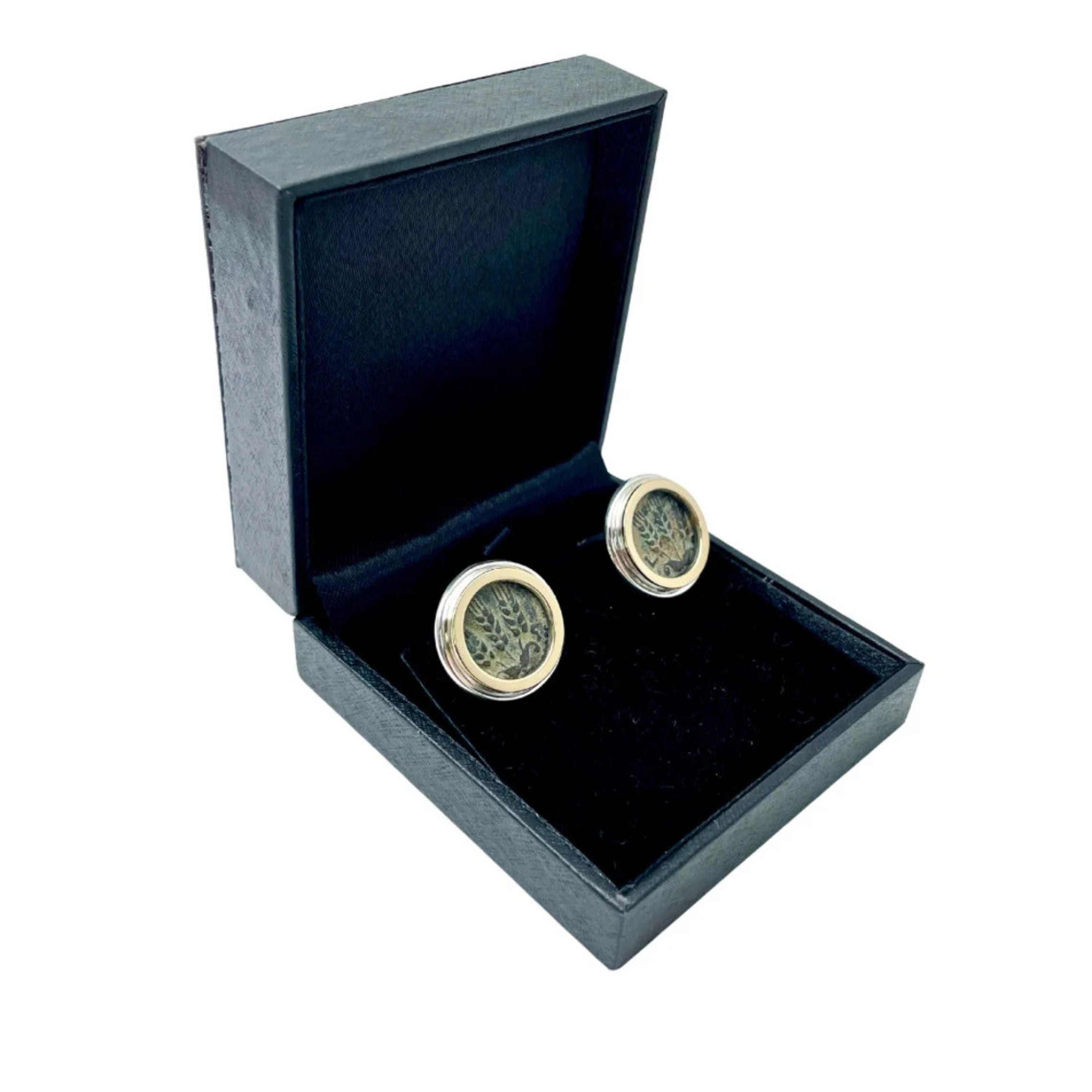 Silver and 14k Gold Round King Agrippa Coin Cufflinks