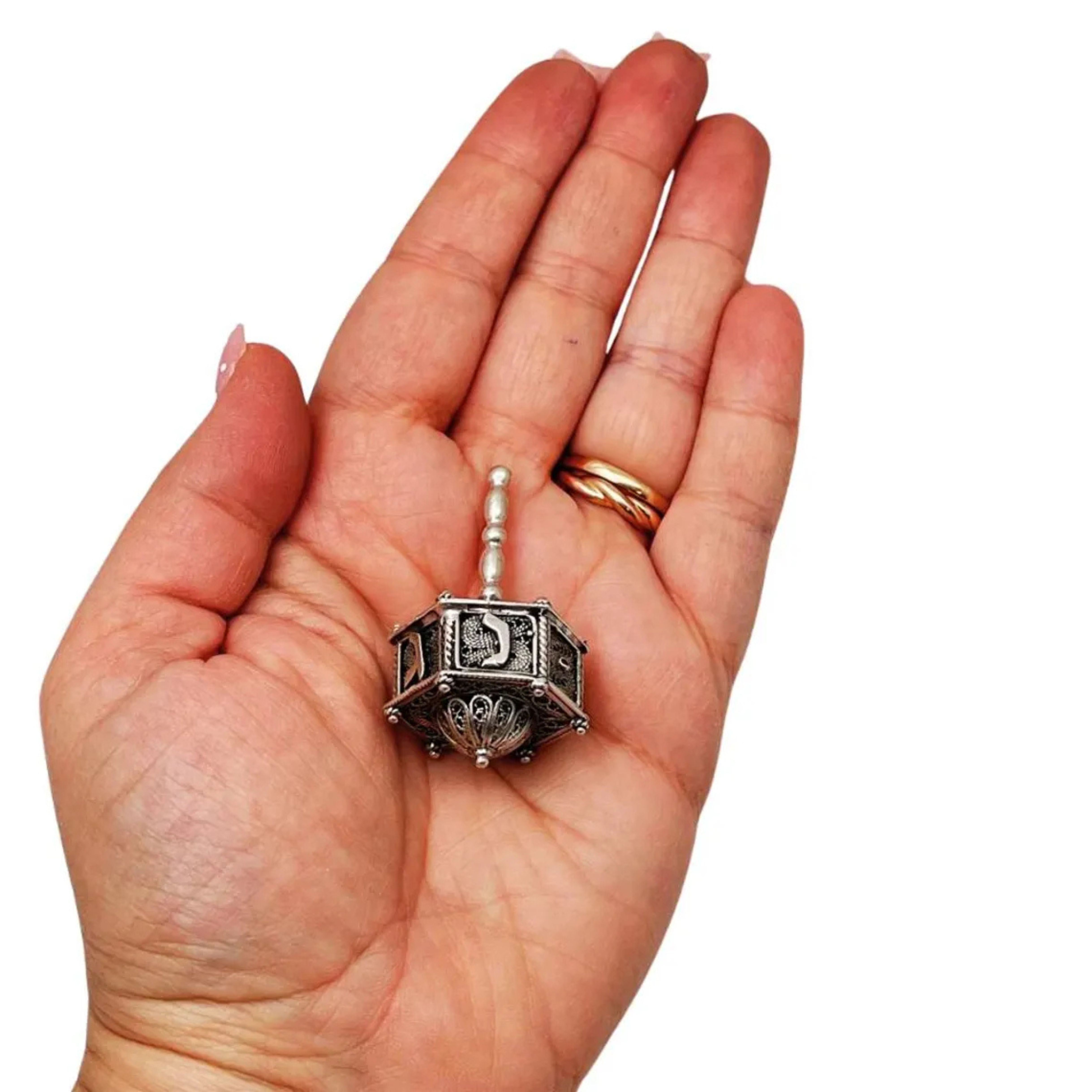 Sterling Silver Hexagon Dreidel with Filigree Art
