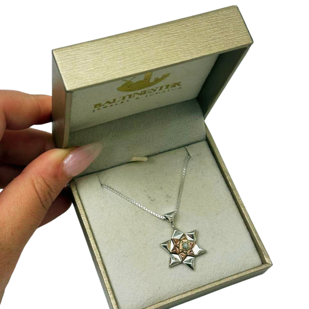 14K Gold and Silver Star of David with Chrysoberyl Kabbalah Pendant Chain Set