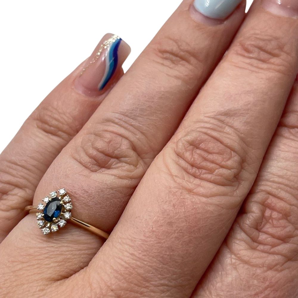 14K Yellow Gold Sapphire & Diamond Halo Ring