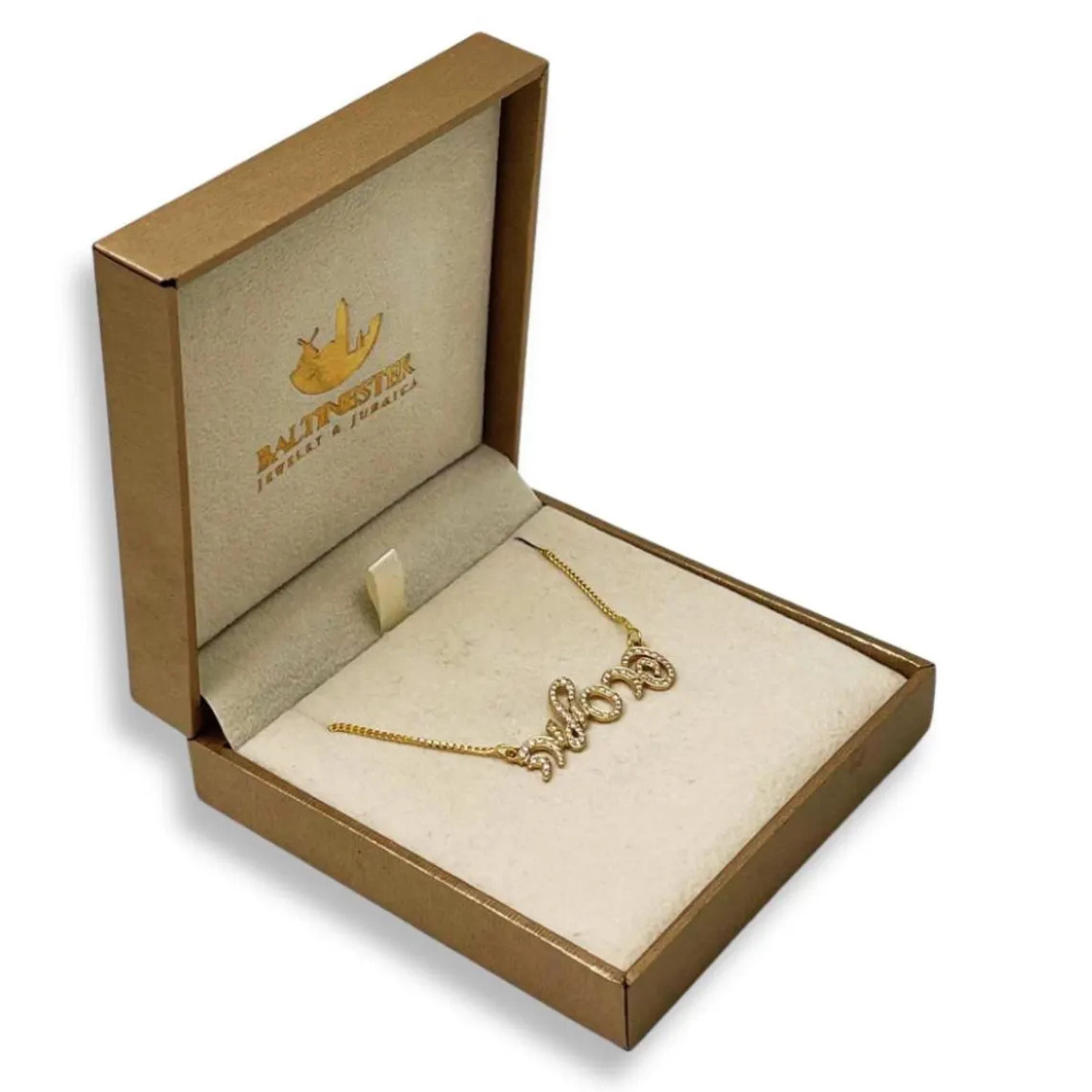 14K Gold Hebrew Script Diamond Name Necklace