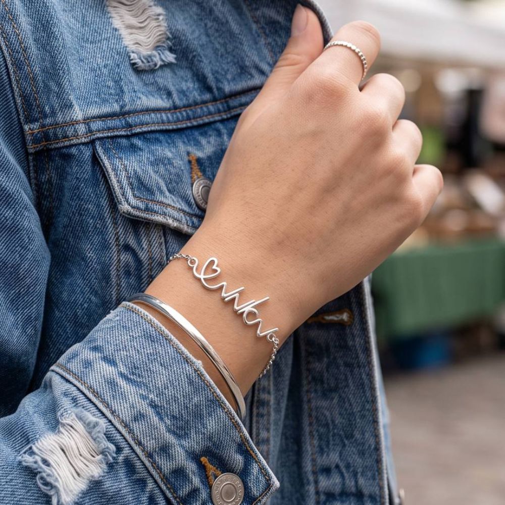 Personalized Sterling Silver Name Bracelet – Custom Script Name