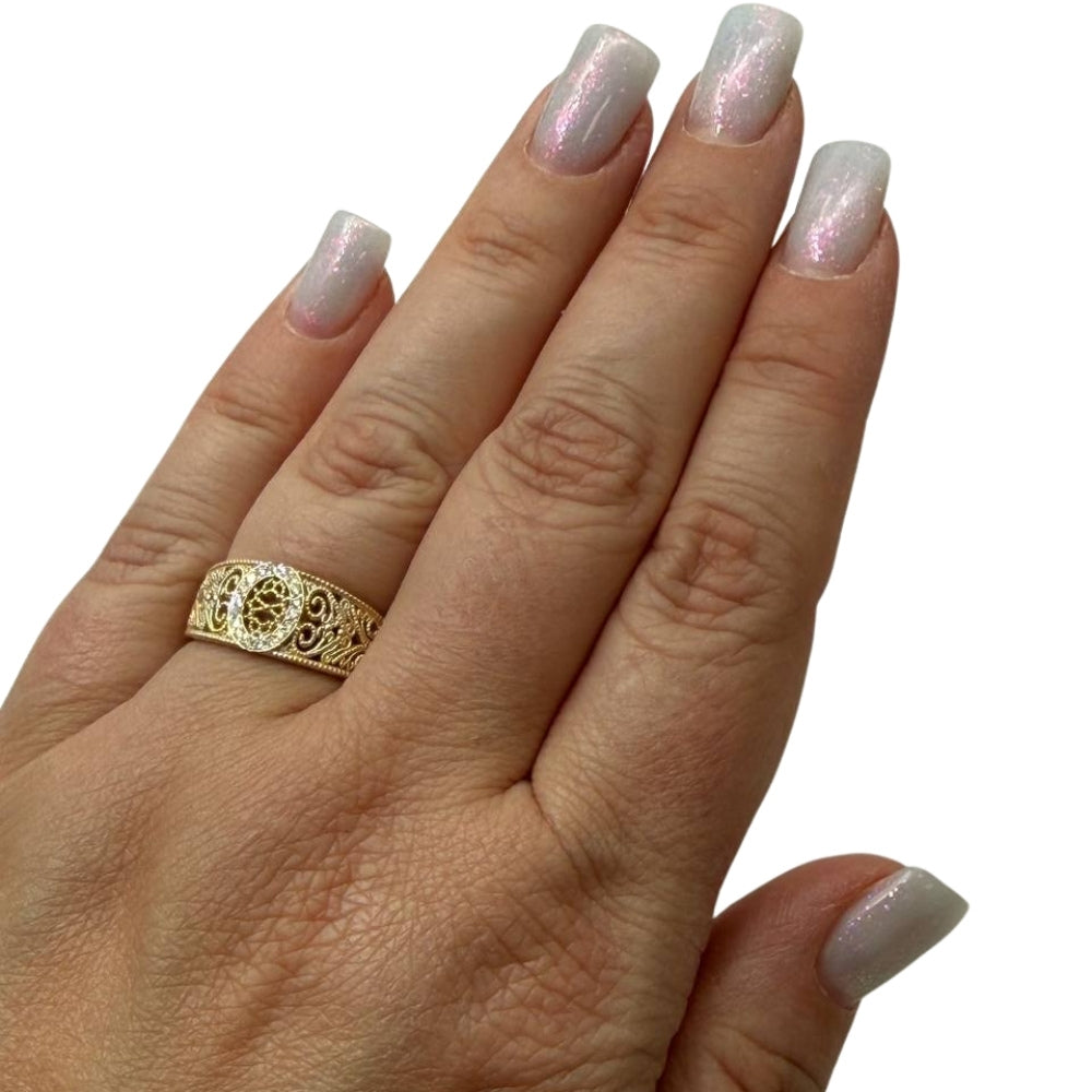 14K Yellow Gold Diamond Filigree Ring – Vintage Ornate Statement Ring