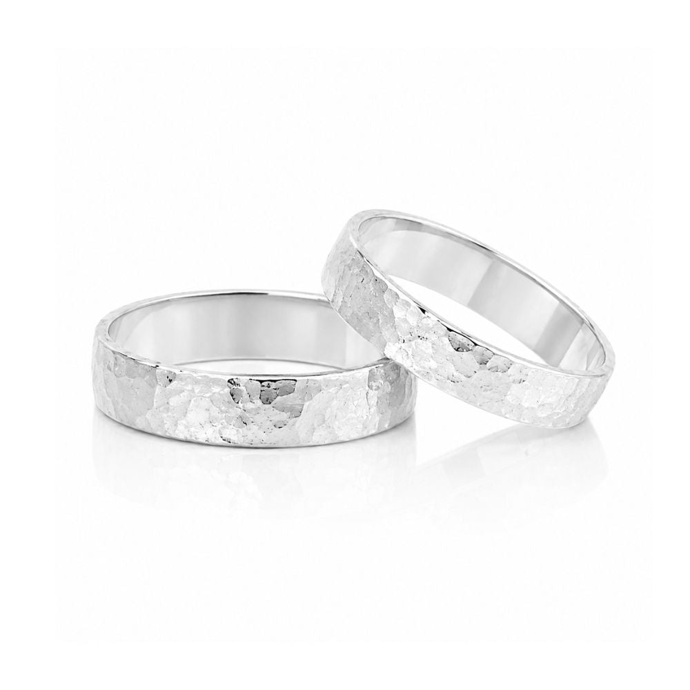 Hammered Sterling Silver Promise Ring Set for Couples