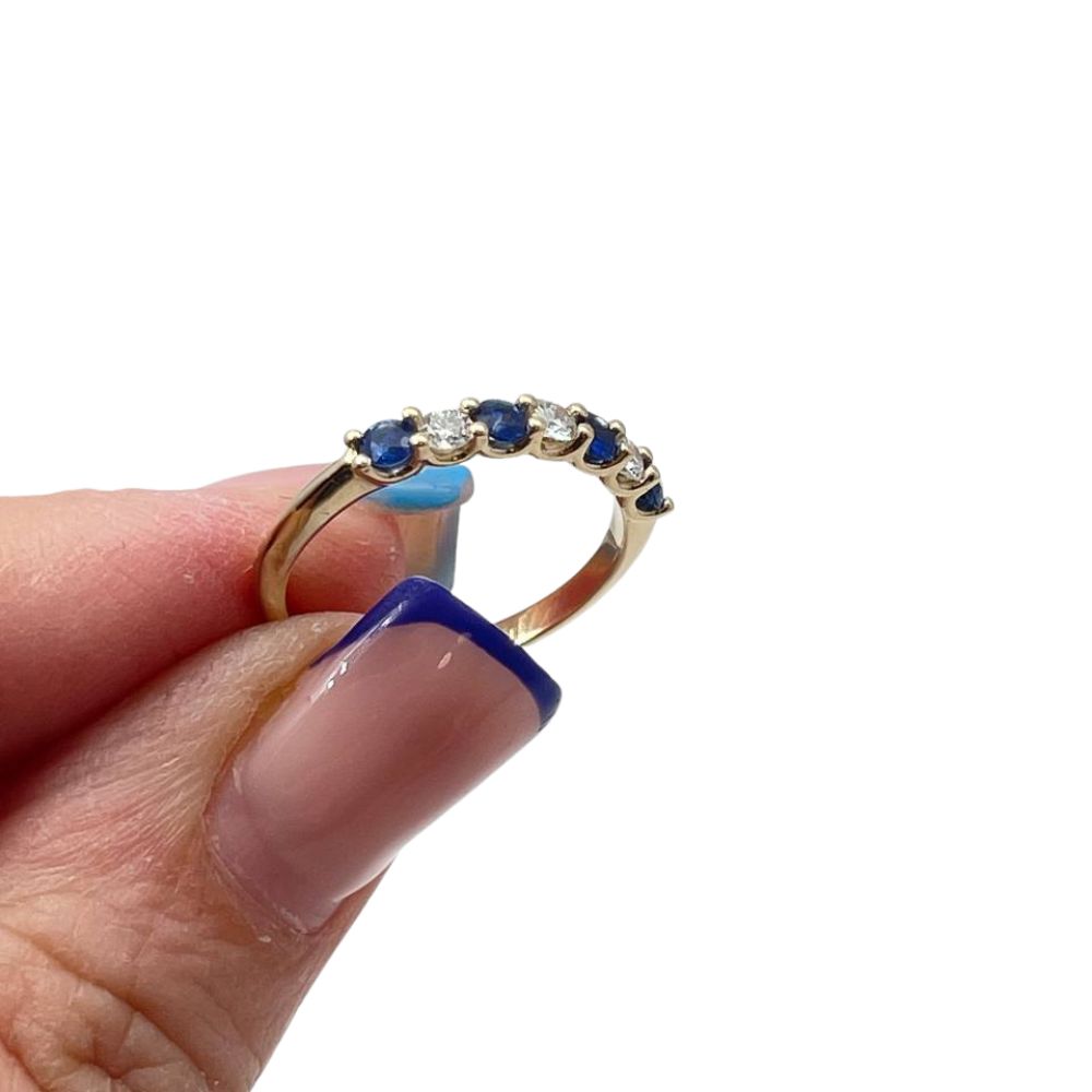 Sapphire & Diamond Half Eternity Band Ring in 14k Yellow Gold