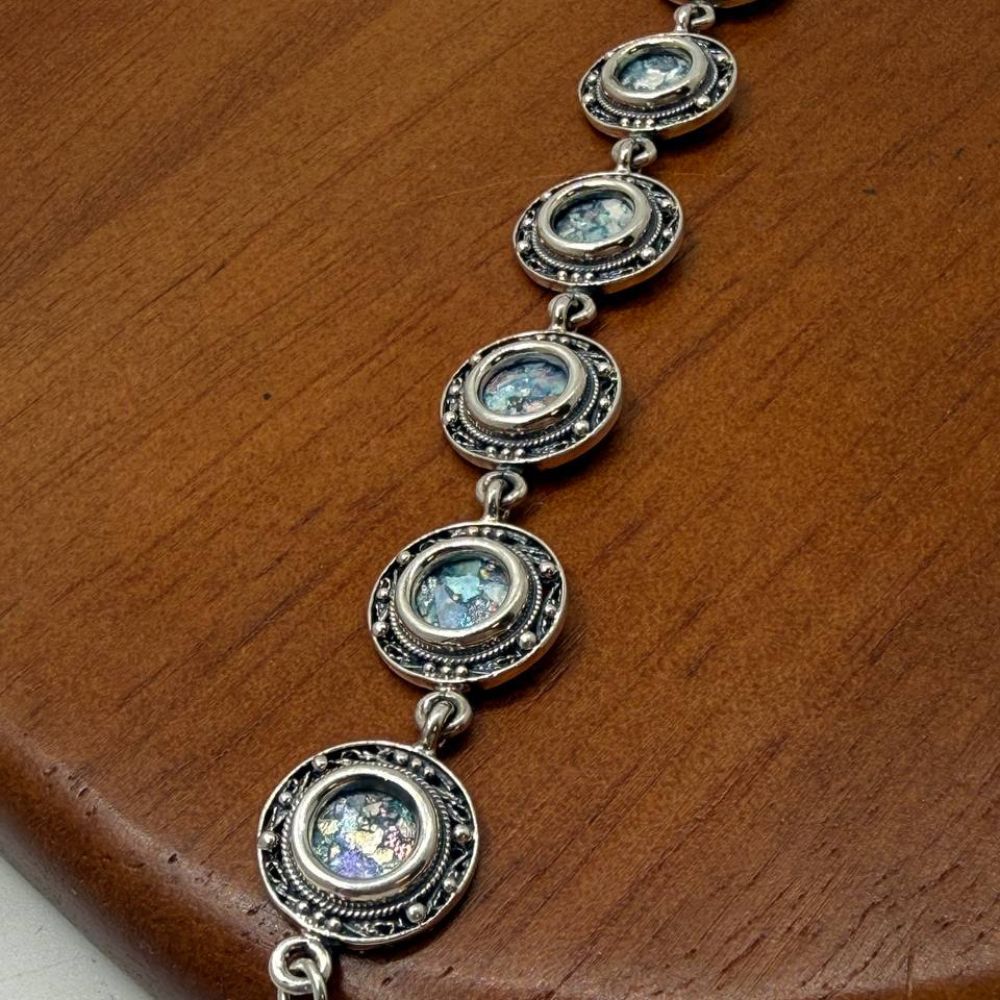Roman Glass Bracelet in Sterling Silver