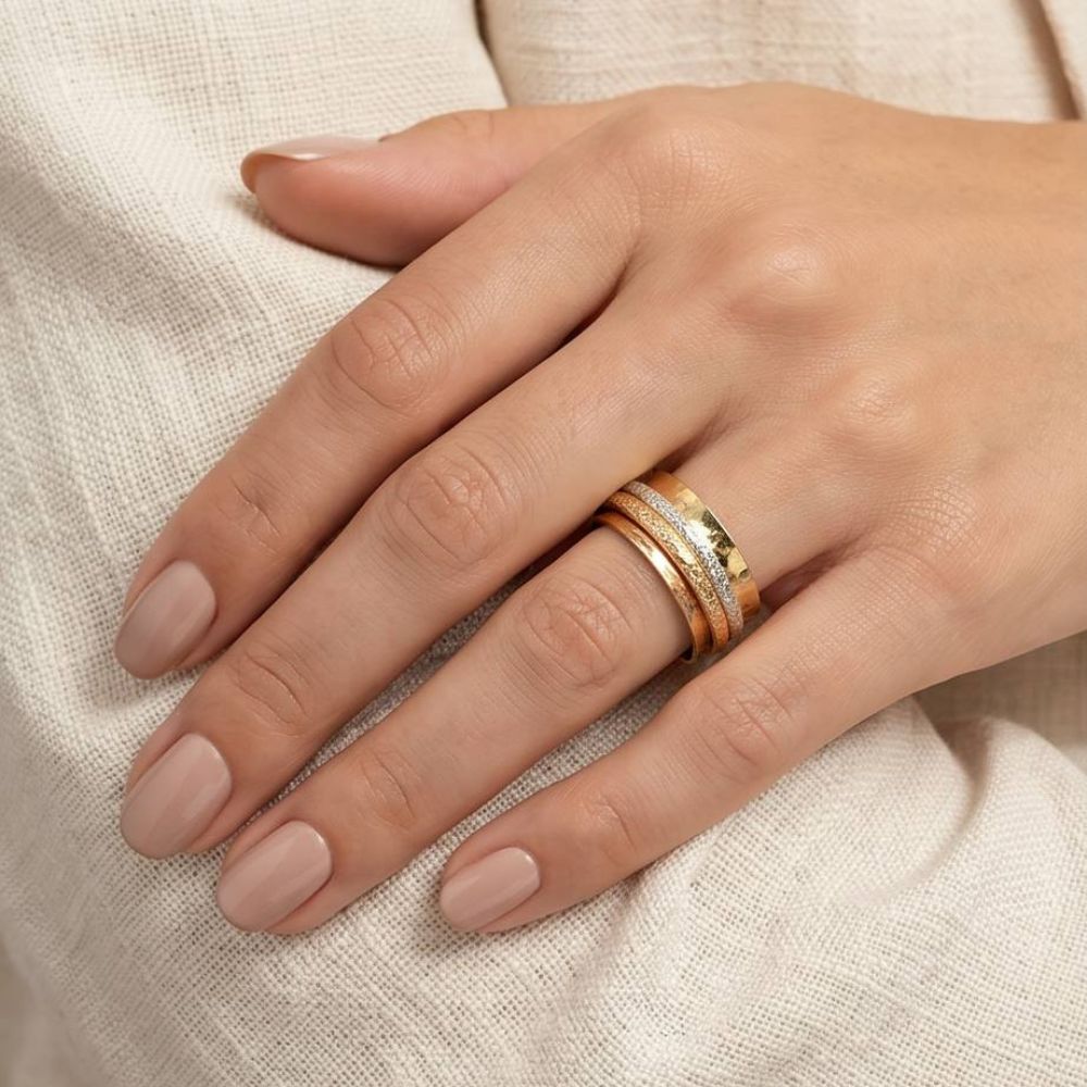 14K Tri-Color Gold Wide Spinner Ring