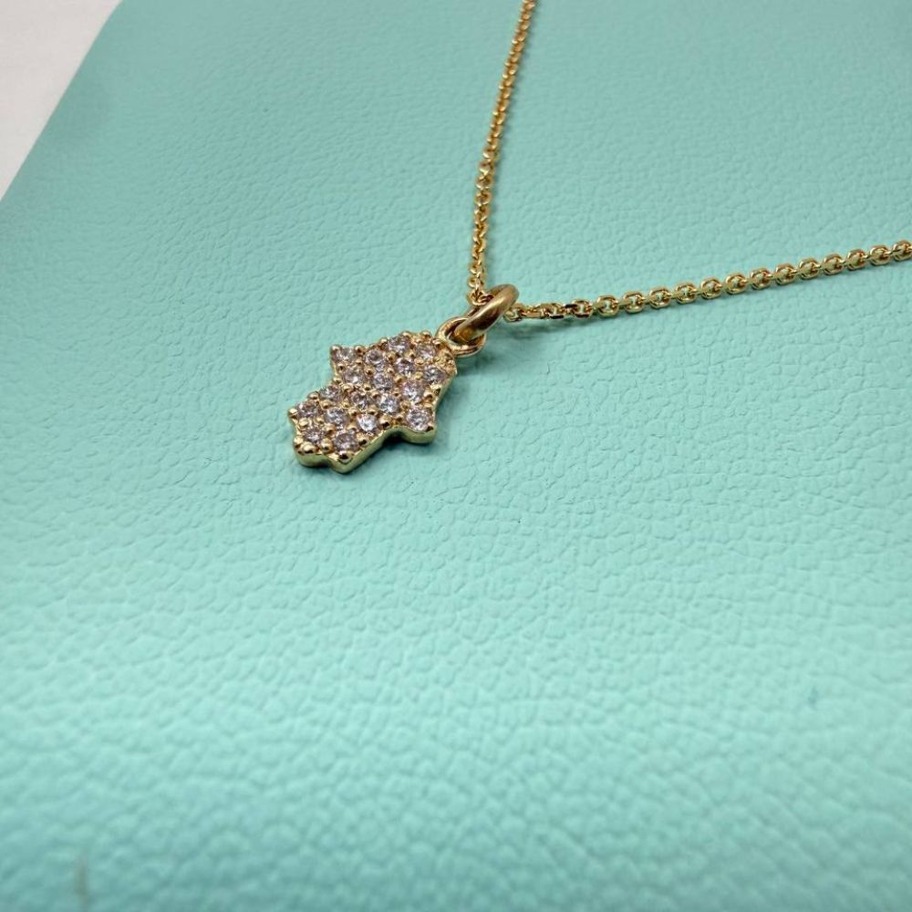 14K Yellow Gold Diamond Hamsa Hand Pendant Necklace