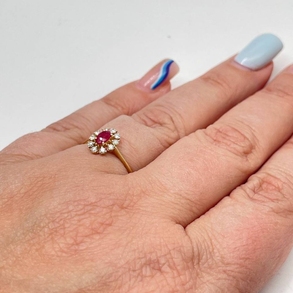 14K Gold Ruby & Diamond Halo Ring