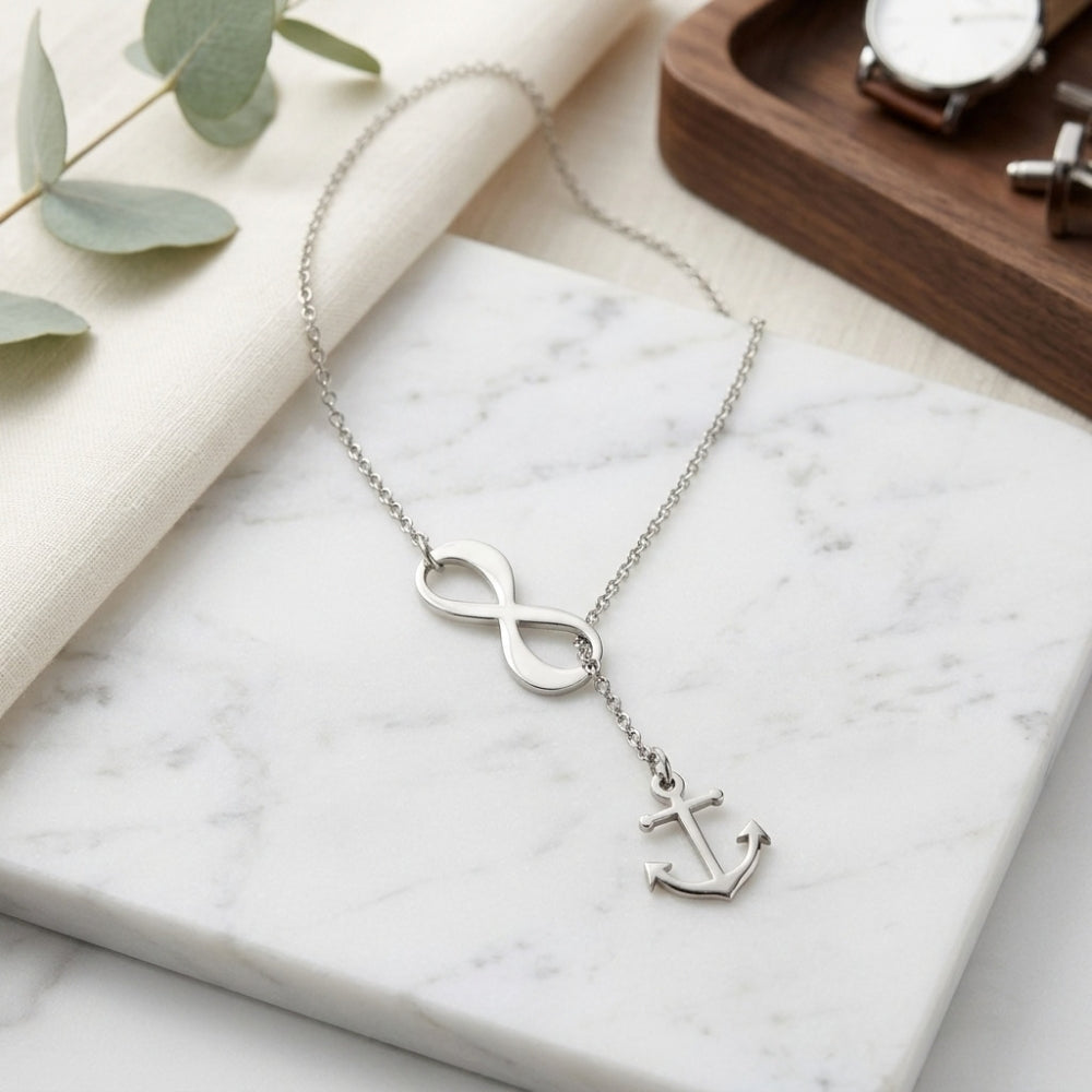 925 Sterling Silver Infinity Anchor Y-Necklace – Lariat Style Nautical Jewelry