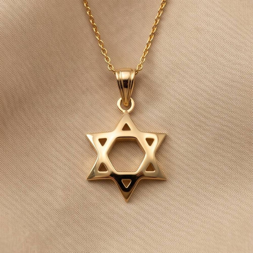 Domed 14k Gold Star of David Pendant in a Shiny Finish