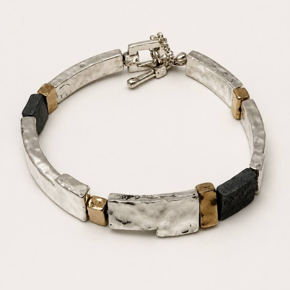Israeli Silver Bracelet – Oxidized Silver & Gold Plated Lightweight Jewelry