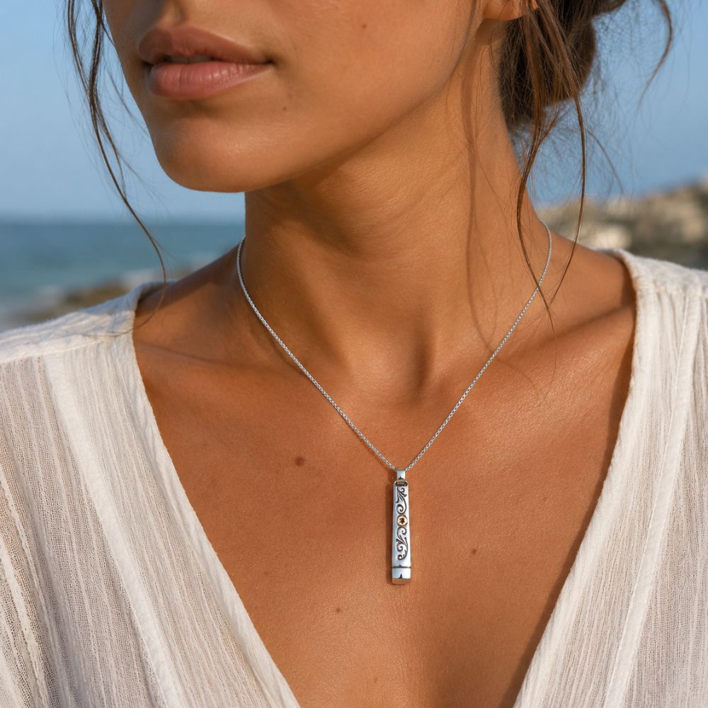 Jewish Mezuzah Kabbalah Pendant Necklace with Red Garnet Stone