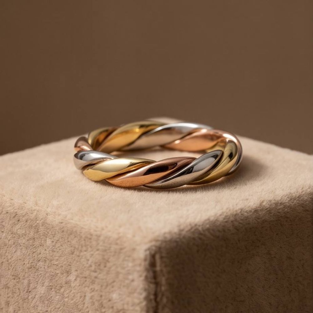 14K Tri-Color Gold Twisted Wedding Ring Braided Band