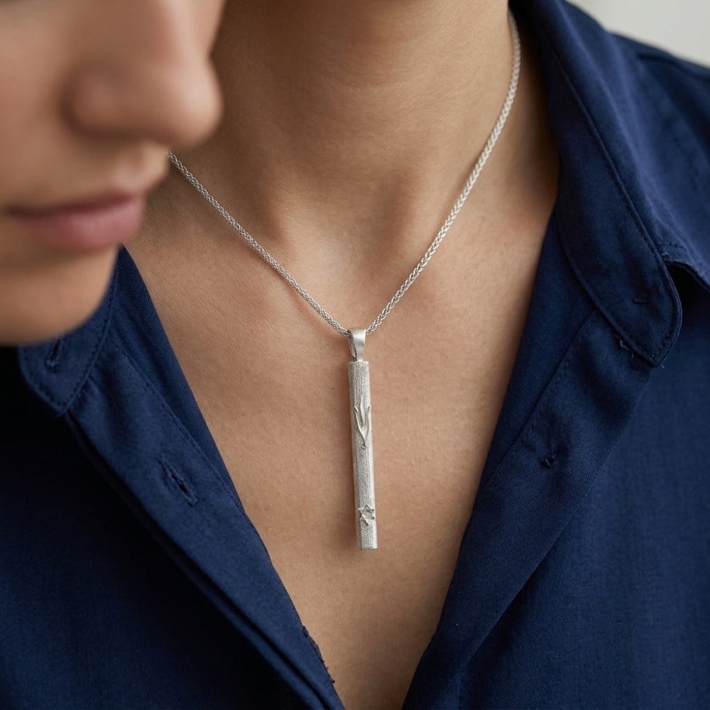 925 Sterling Silver Mezuzah Pendant Necklace with Hebrew Letter "Shin" & Star of David