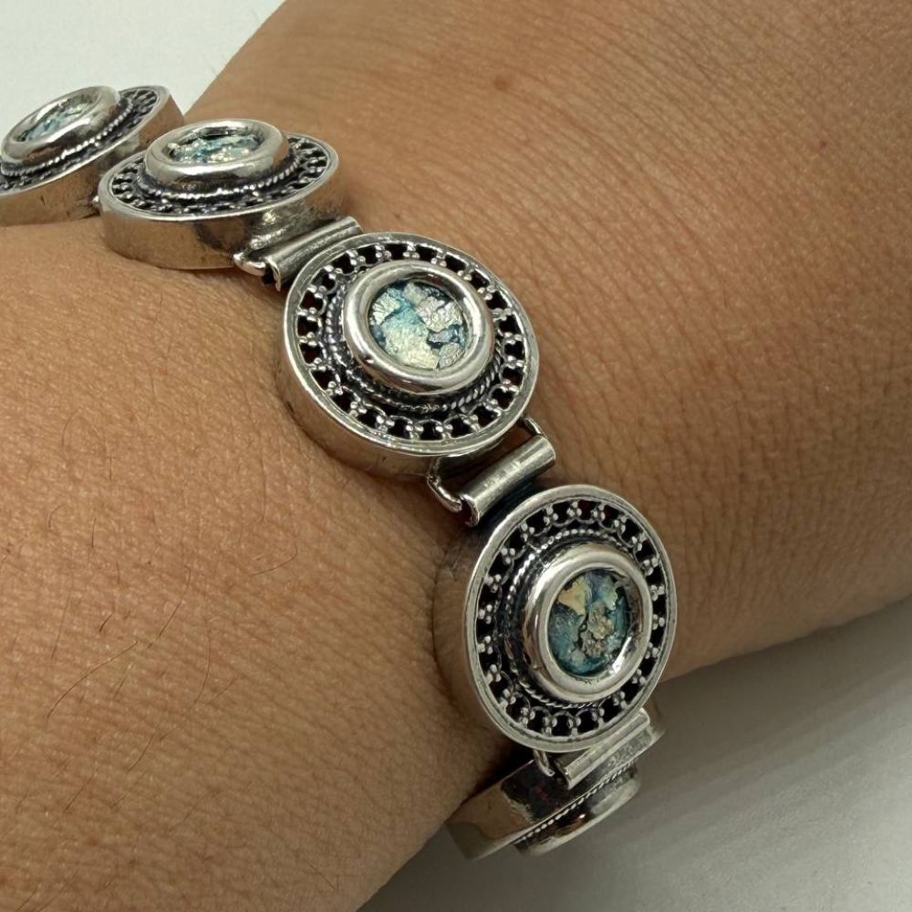 Sterling Silver Roman Glass Bracelet