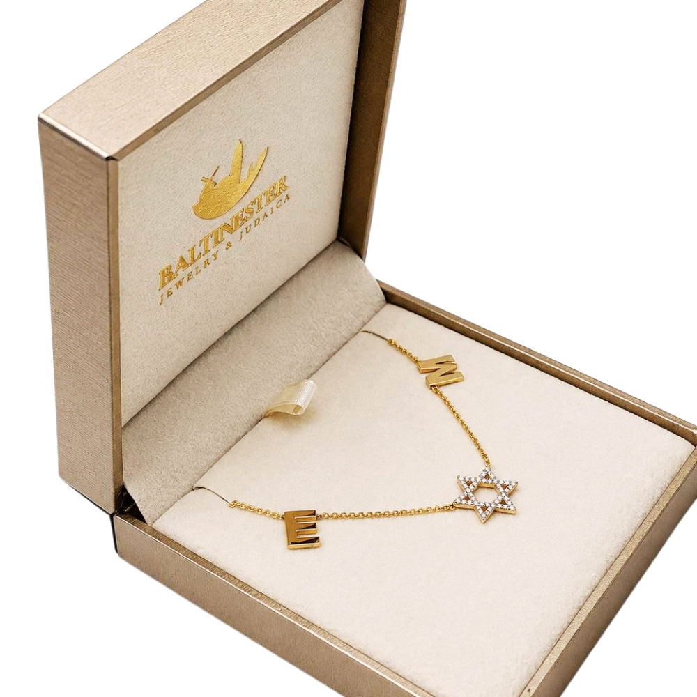 14K Gold Diamond Star of David Personalized Initials Necklace