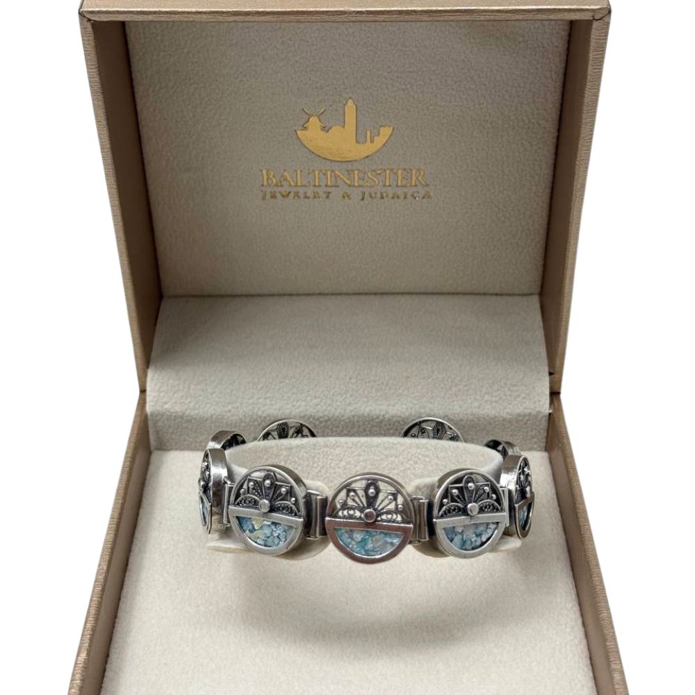 Sterling Silver Roman Glass Link Bracelet