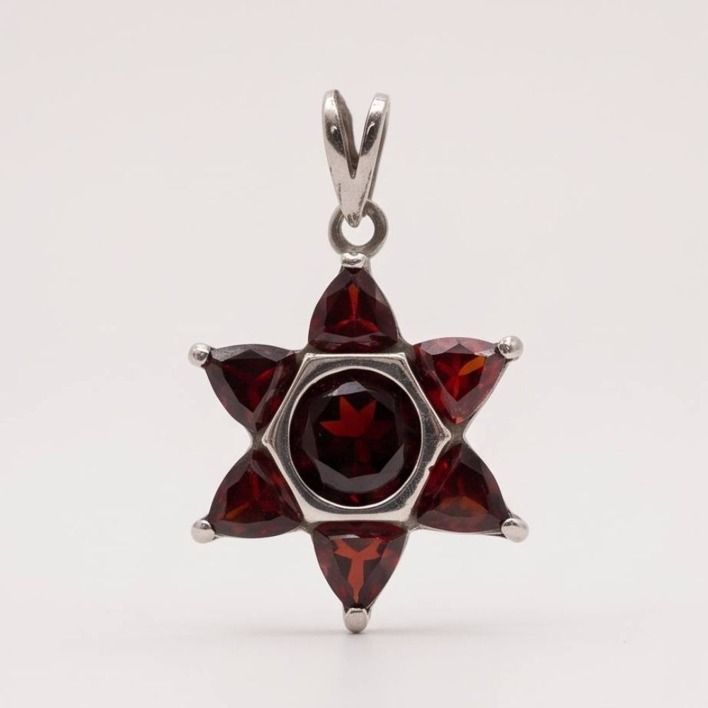 925 Sterling Silver Natural Garnet Star of David Pendant  Magen David Necklace